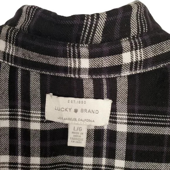 Lucky Brand Womens Size L Shirt Button Plaid Split Back Peplum Skirted Shirttail - Picture 7 of 9